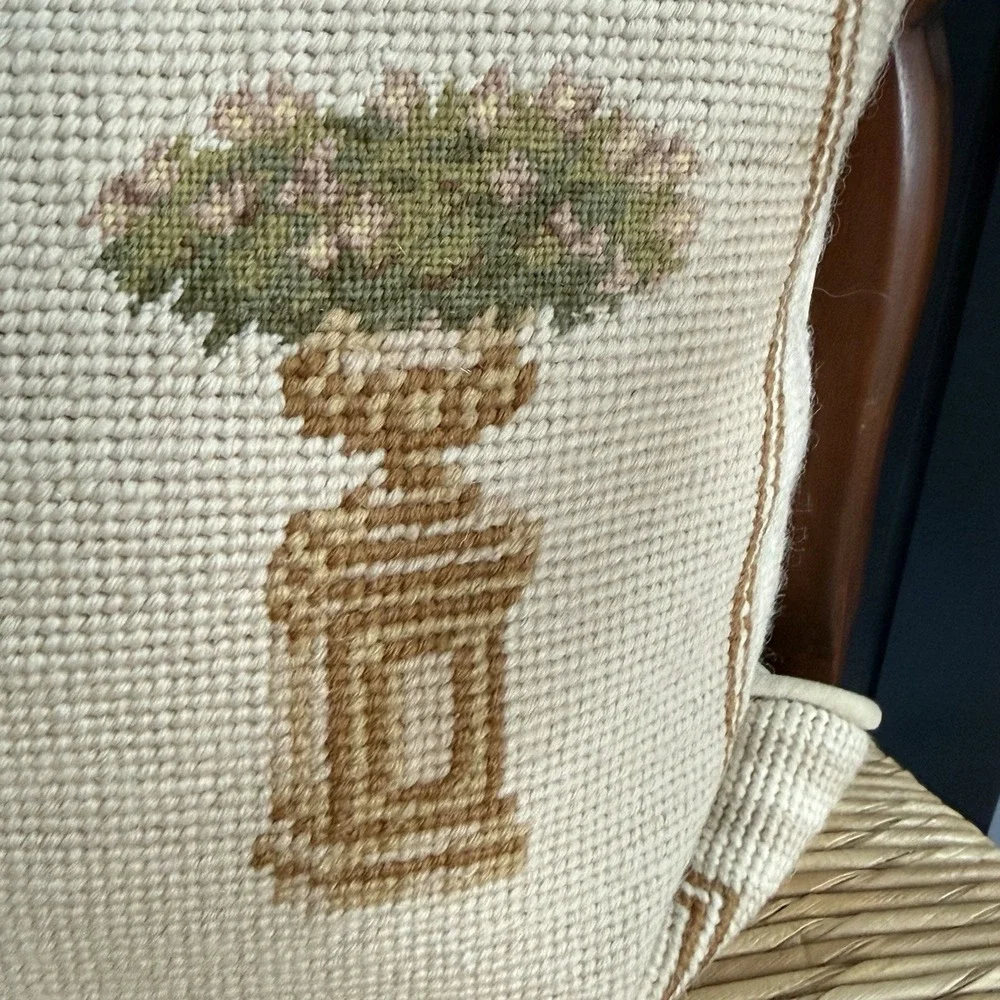 Waverly Wool Needlepoint Lumbar Pillow Topiary French Country English Cottage 16